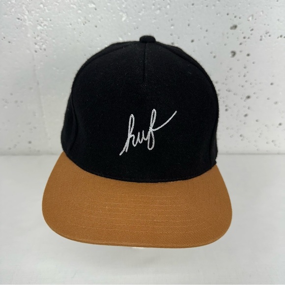 HUF Black and Tan Wool Blend Snapback Baseball Hat Cap - Picture 1 of 16